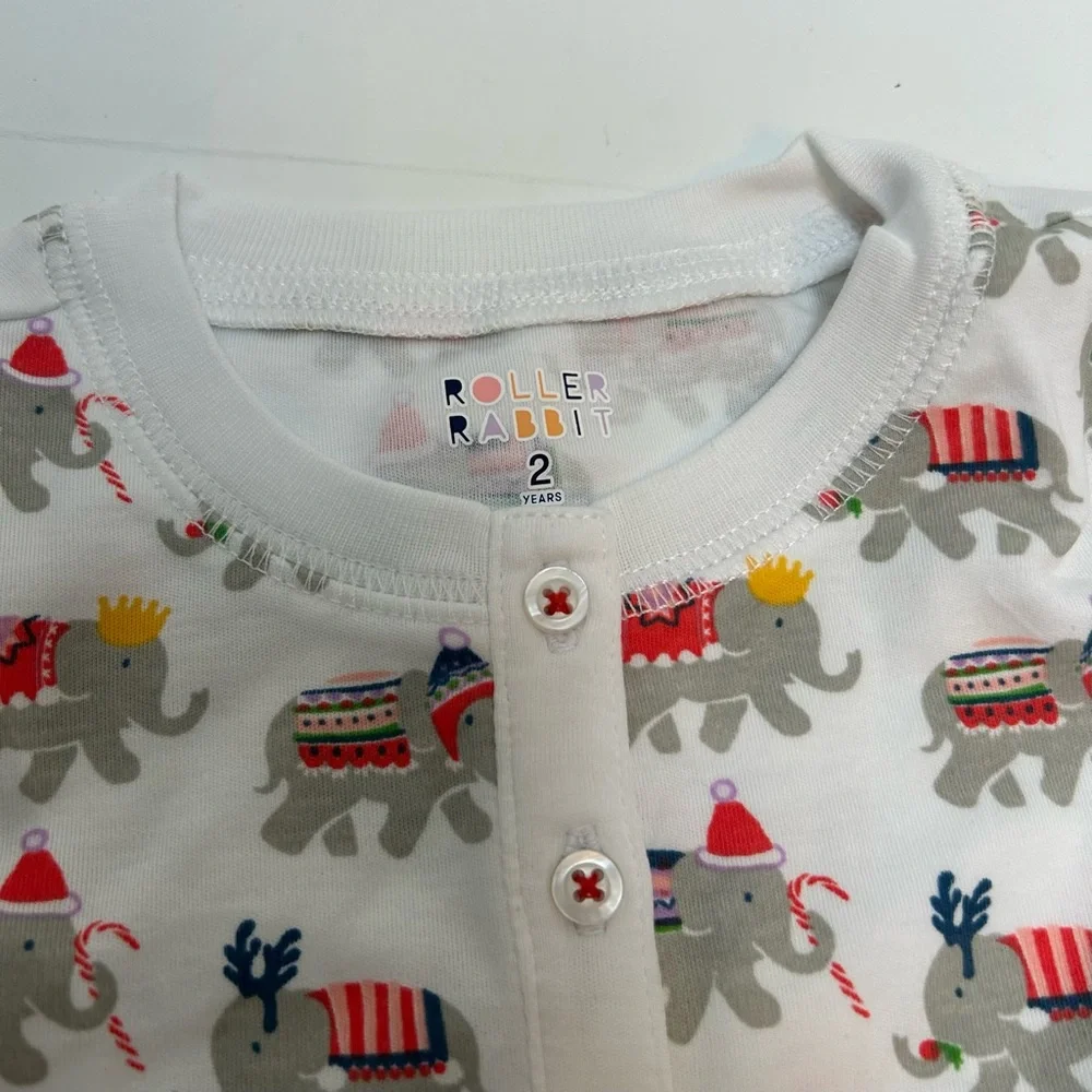 Roller Rabbit NWT Kids Unisex Christmas Elephants Pajama Set Sizes 2, 6 & 8 - Picture 4 of 8